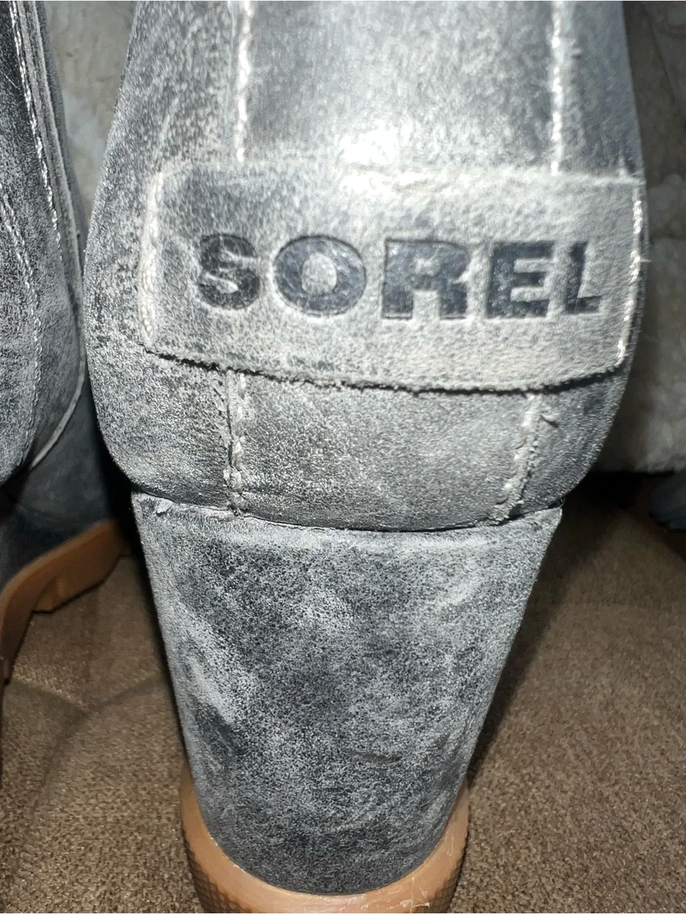 SOREL Wedge Ankle Boots in Charcoal Gray with Tan Sole Leather size 7